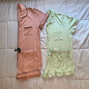 Bundle of Overslept Pink and Green Short Sleeve Pajama Sets Size Large